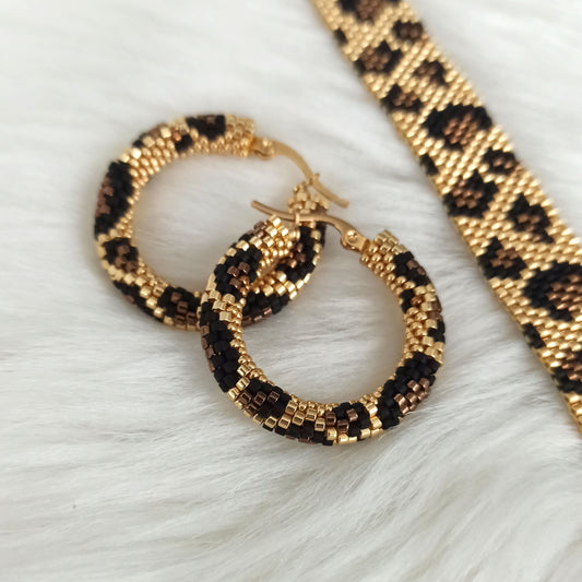 Náušnice Kongo 33 mm s leopardím vzorem ve zlaté barvě