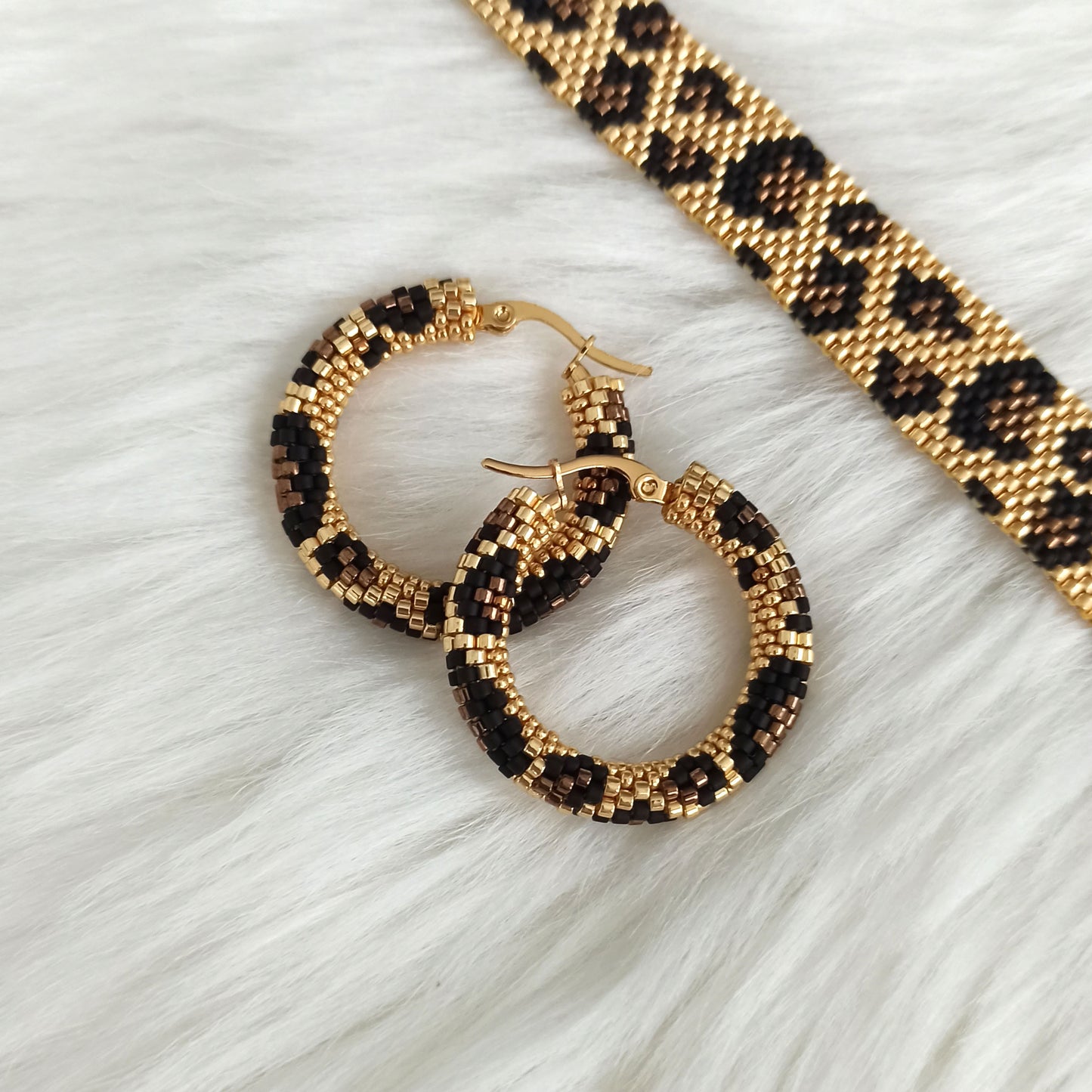 Náušnice Kongo 33 mm s leopardím vzorem ve zlaté barvě