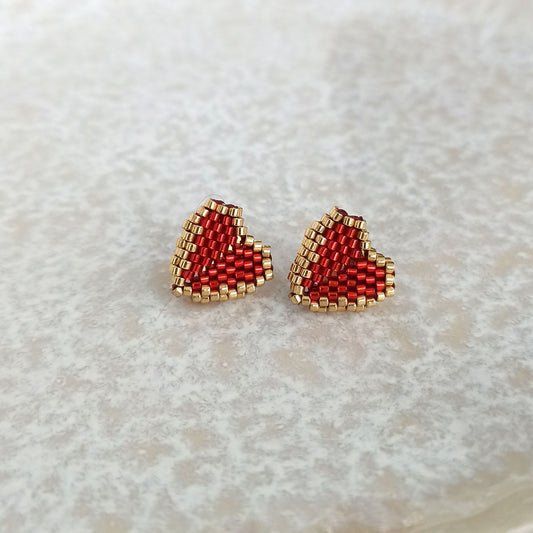 Náušnice srdíčka – pecky, červeno-zlaté