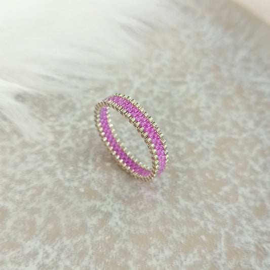 Purple beaded ring with silver | handmade Japanese seed bead ring