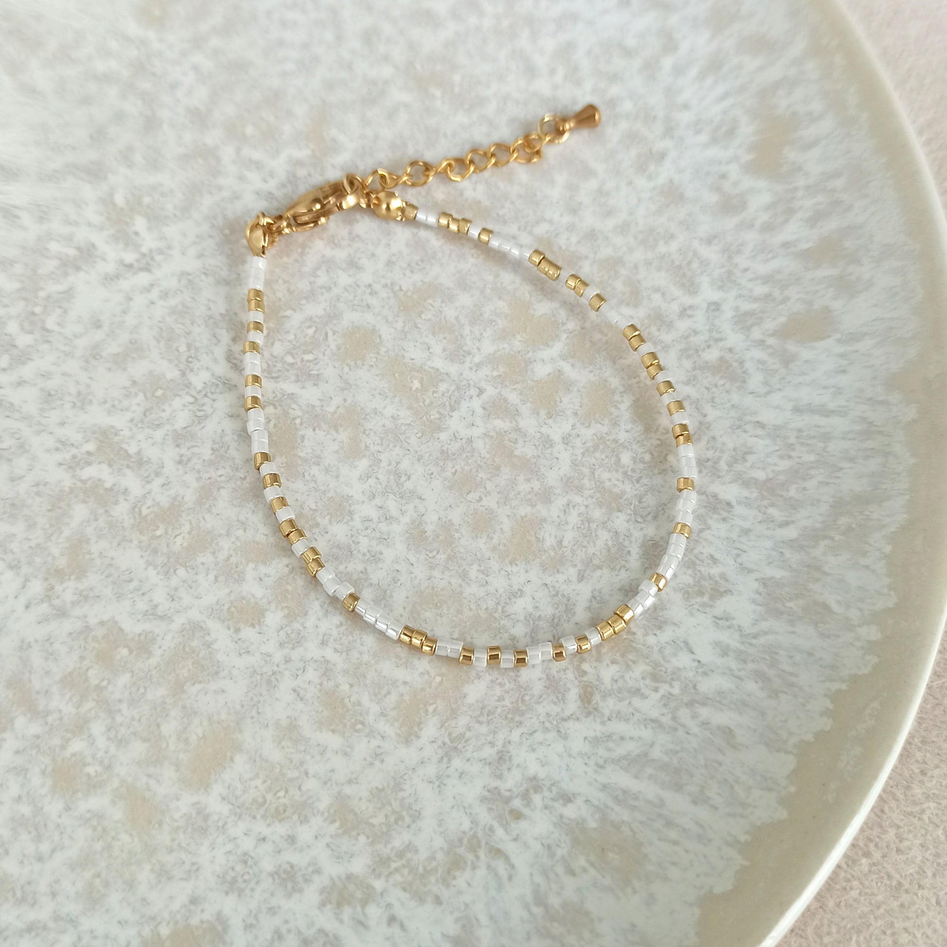 white gold delicate beaded bracelet handmade seed bead bracelet