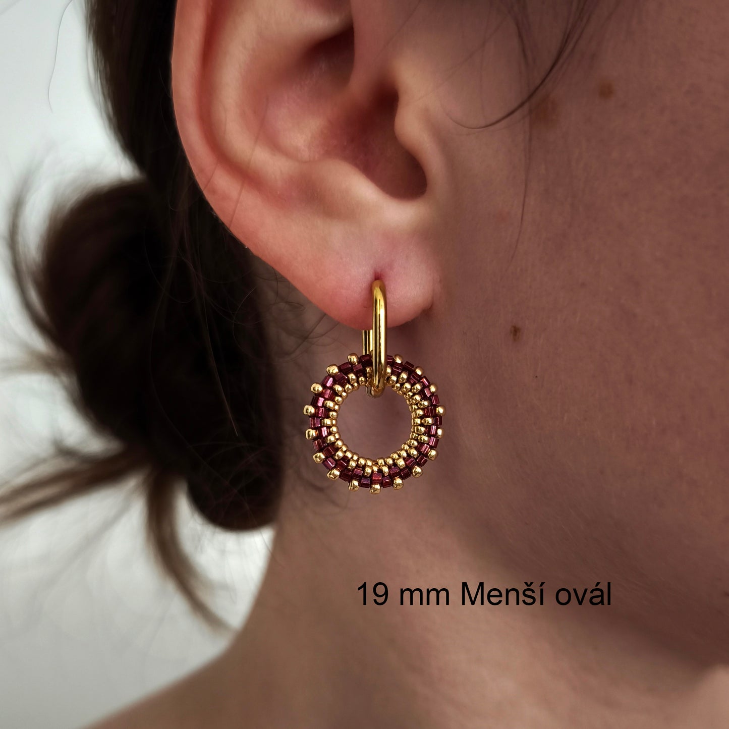 Náušnice 19 mm v měděno-stříbrné barvě s metalickým duhovým efektem