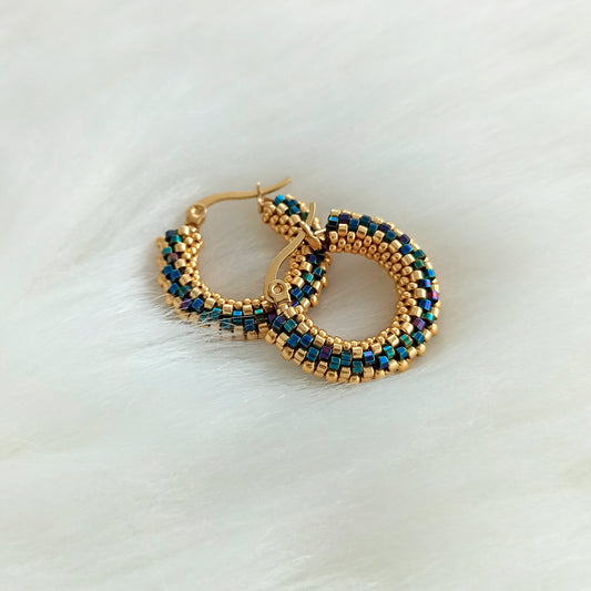 Náušnice Kongo v modro-zlaté barvě 23 mm