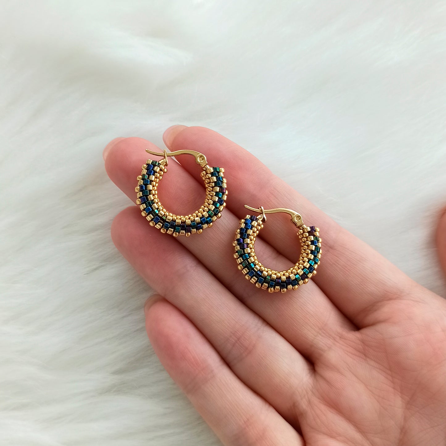 Náušnice Kongo v modro-zlaté barvě 23 mm